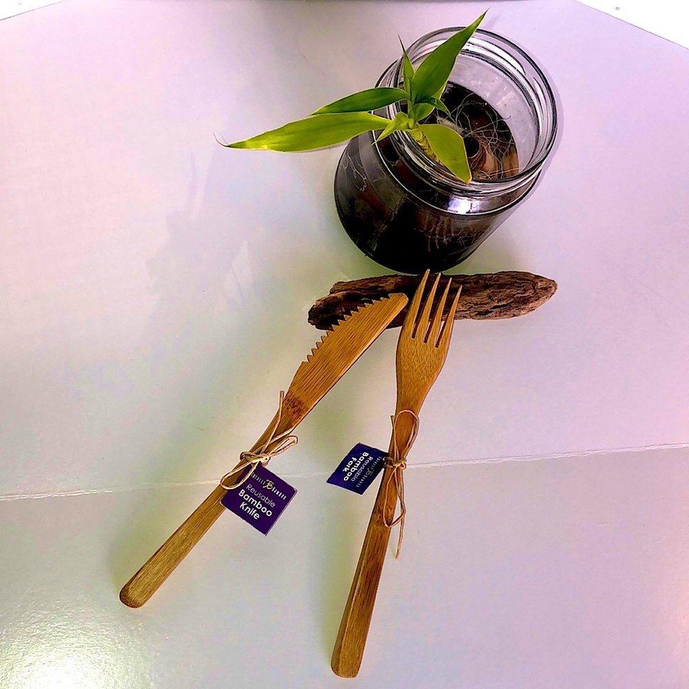 ♻️ Bamboo Fork Knife Set Cutlery Eco Friendly Hawaii Sourced New Sustainable